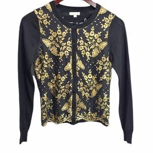 Thoshanna Sweater Merino Wool Black/Gold Cardigan Size Small